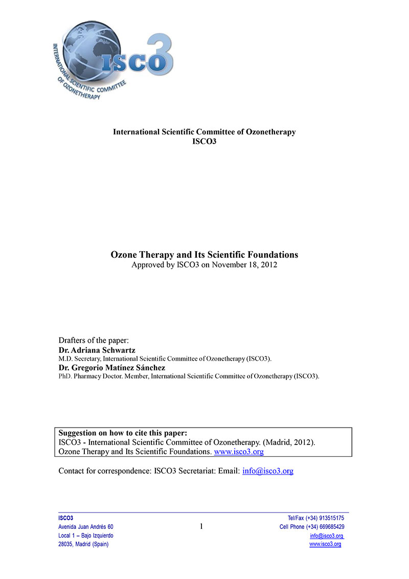 Terapia ozonem i jej naukowe podstawy (Ozone Therapy and Its Scientific Foundations), Międzynarodowy Komitet Naukowy Terapii Ozonowej - The International Scientific Committee of Ozone Therapy (ISCO3), 2012.11.18