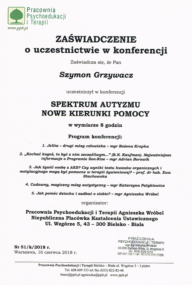 Konferencja Spektrum Autyzmu – Nowe kierunki pomocy – Pracownia psychoedukacji i terapii