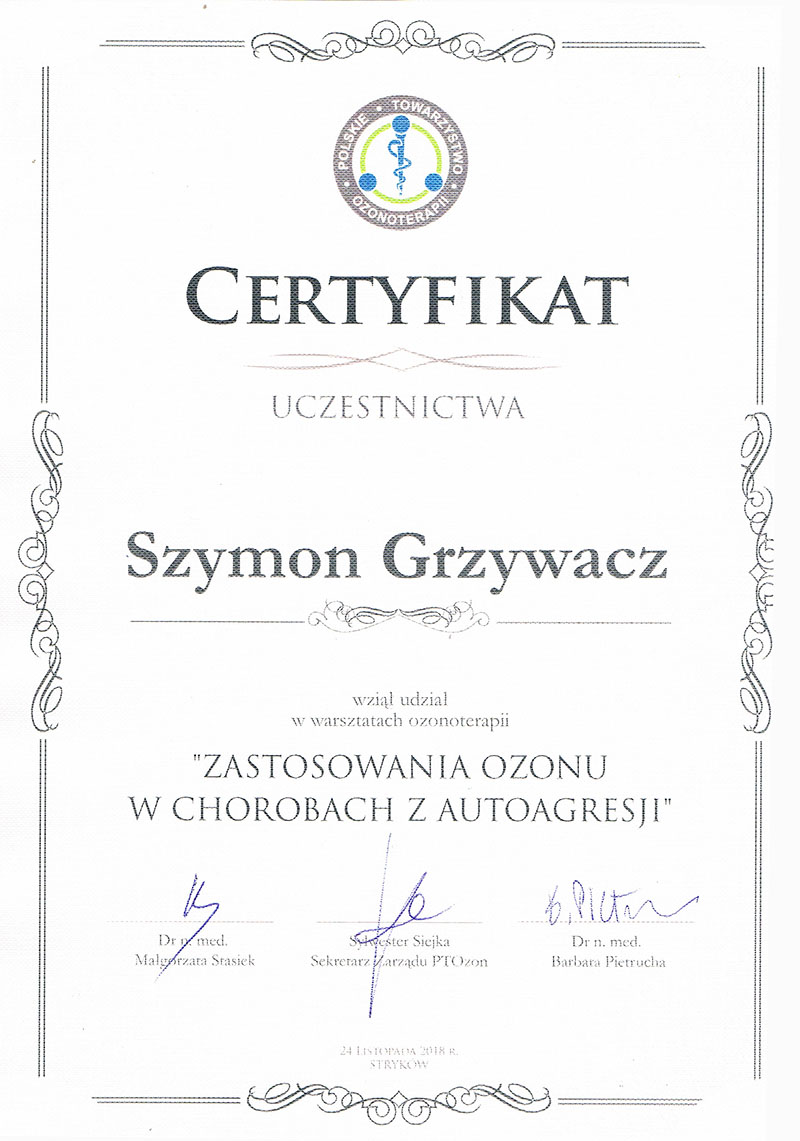 WORKSHOPS OF THE POLISH SOCIETY FOR OZONOTHERAPY PTOZON - APPLICATIONS OF OZONE IN AUTOIMMUNE DISEASES, 2018.11.24 - STRYKÓW K / ŁODZI