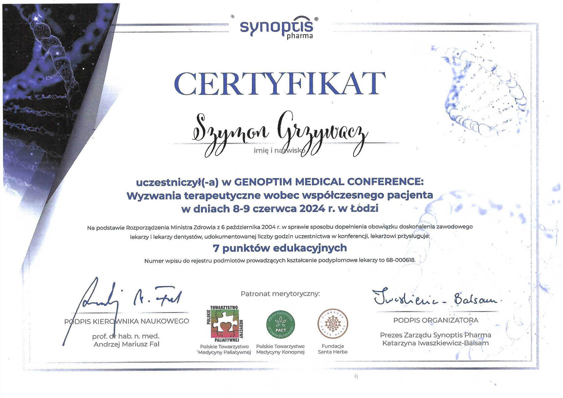 Konferencja GENOPTIM MEDICAL CONFERENCE "Wyzwania terapeutyczne wobec współczesnego pacjenta", 8-9.06.2024 - Łódź